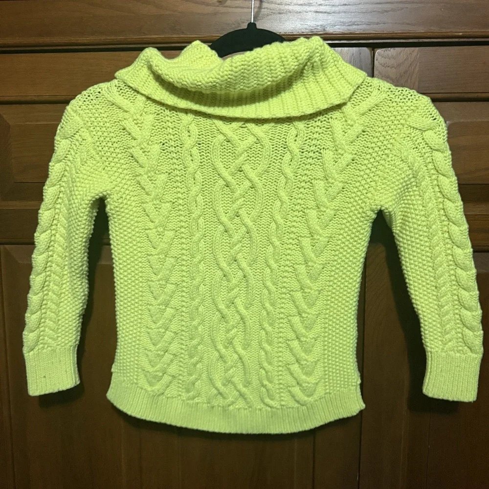 Ralph Lauren Black Label Girls Cable Knit Turtleneck Sweater Yellow Sz 5 Prep